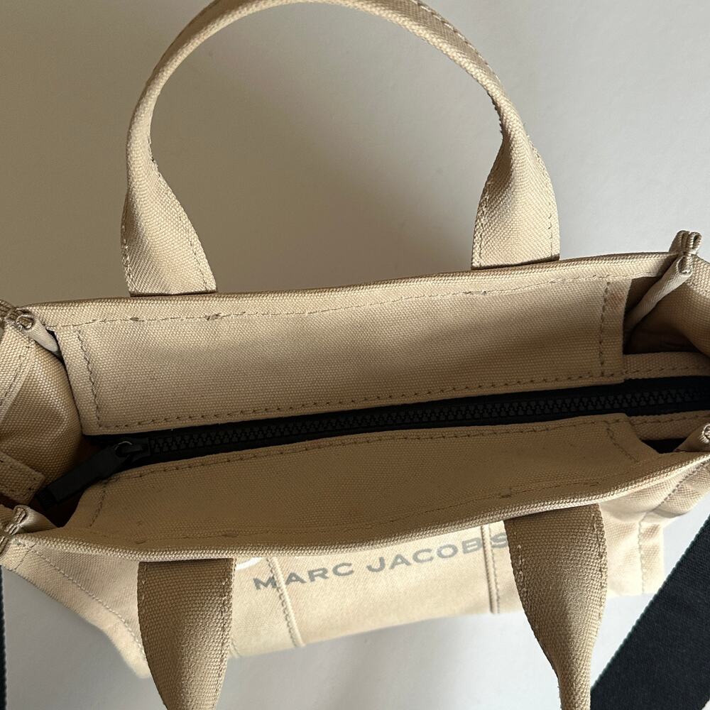 Marc Jacobs The Tote Bag Mini Womens Tan Cotton Canvas Crossbody Purse - Picture 5 of 12